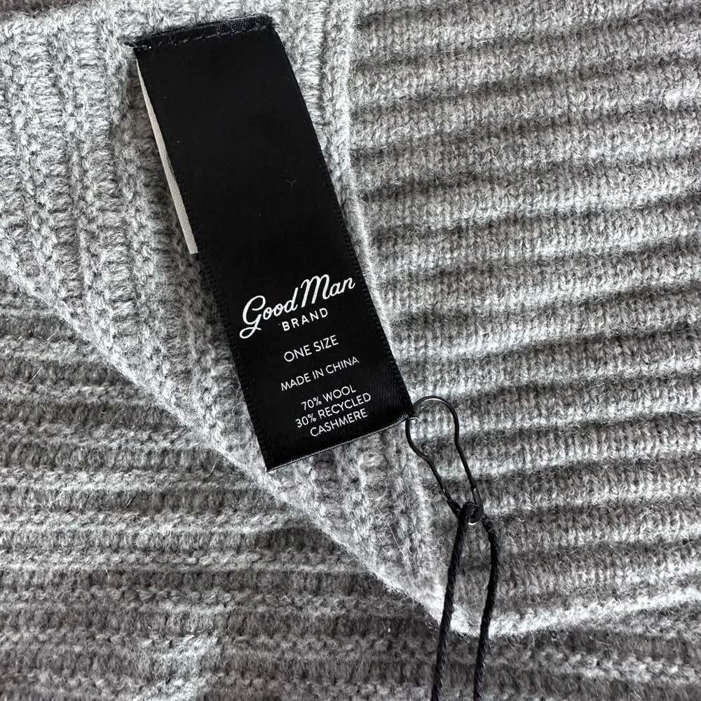Good Man Brand Ottoman Rib Wool & Cashmere Scarf in Grey Heather New